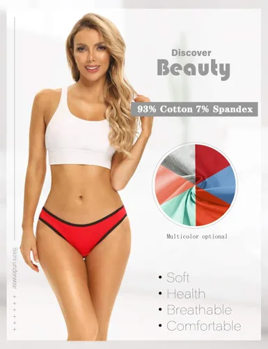 Vista 2 de POKARLA Bragas de bikini de corte alto para mujer, ropa interior de algodón suave y elástica, paquete de 6 unidades (regular y talla grande)