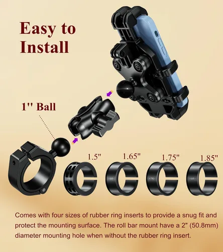 Vista 9 de BRCOVAN Soporte de teléfono UTV resistente con amortiguador de vibraciones Adjustable UTV Roll Cage Cellphone Clip for 5.4''-6.9'' Smartphones