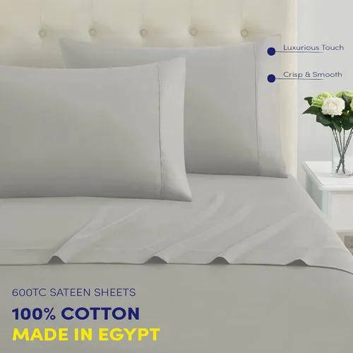 Vista 3 de Sábanas de tamaño Queen 100% algodón, hechas en Egipto, suaves de 600 hilos para colchón de cama tamaño Queen, juego de sábanas y fundas de almohada