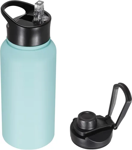 Vista 18 de Botella de agua aislada de 64 onzas con tapas de pajita y boquilla, jarra de agua de acero inoxidable de medio galón con mango de paracord, vacío