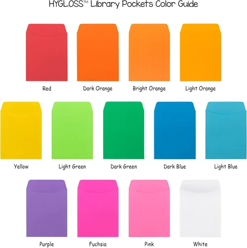 Vista 5 de Hygloss Products, sobres para tarjetas de biblioteca, no adhesivos, 3,5 x 4,875 pulgadas, (10 assorted colors) N/A