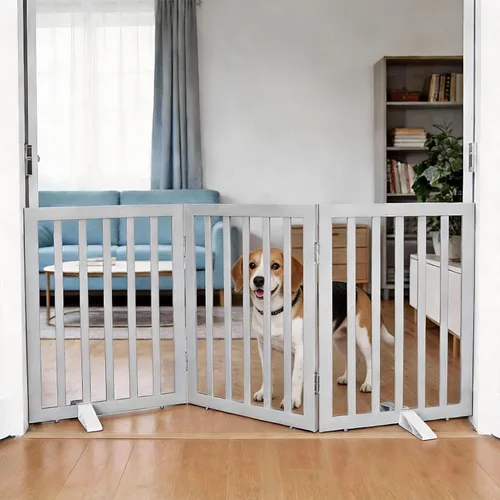 Vista 40 de Puerta para perros para interiores, valla independiente para perros, para la casa, puertas, pasillos o escaleras, puerta para mascotas plegable