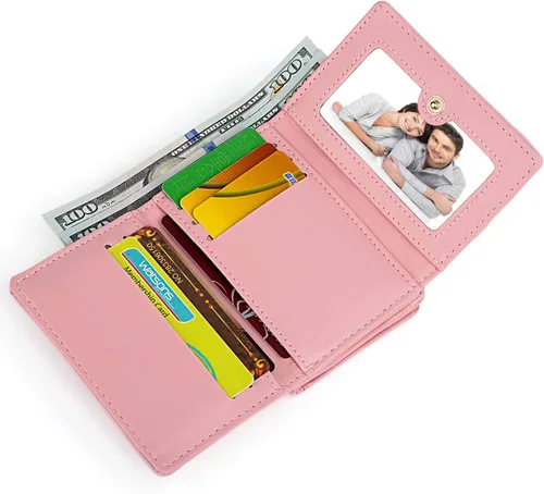 Vista 4 de UTO - Billetera para niñas de cuero vegano, lindo gato colgante, organizador de tarjetas, monedero para mujeres, Zoe Rose Red, S