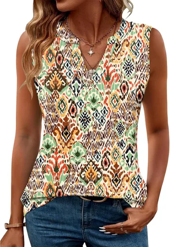 Vista 30 de Romanstii Camisas sin mangas para mujer, estilo casual, de verano, cuello en V, blusas elegantes, túnica