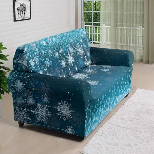 Vista 3 de Boatee Fundas de sofá de 1 pieza con diseño de copo de nieve azul, fundas elásticas para sofá, 1 cojín, protección de muebles, decoración para sala