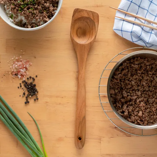 Vista 3 de FAAY Picador de madera a mano izquierda: picador de carne de teca de 13.5 pulgadas para cocinar a mano izquierda, herramienta de borde plano