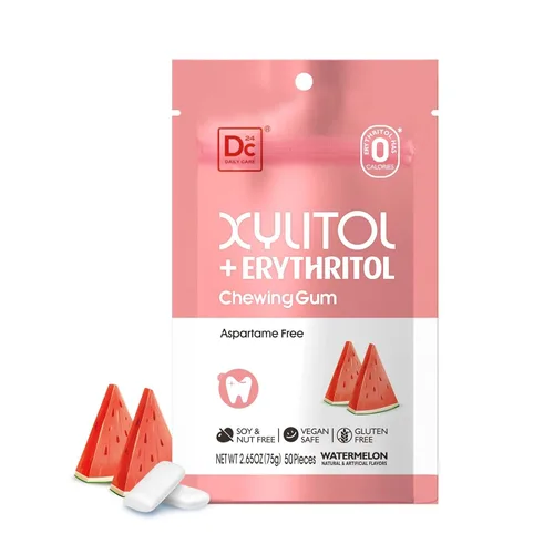 Vista 14 de DC24 DAILY CARE Goma de mascar sin aspartamo y sin azúcar, xilitol con eritritol, baja en calorías, sin azúcar, goma de mascar con sabor a fruta