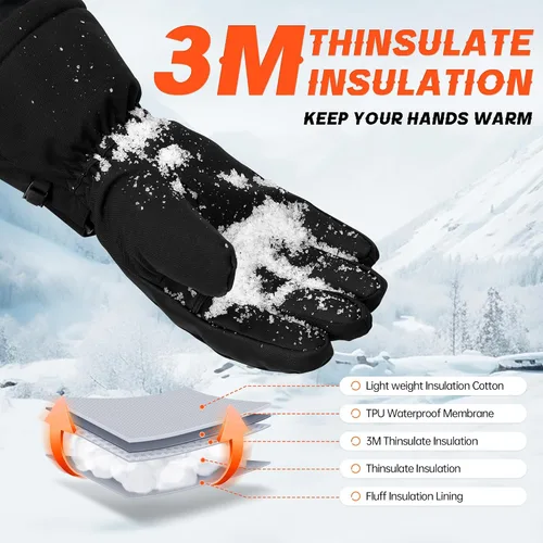 Vista 4 de ThxToms Guantes de esquí para hombres y mujeres, guantes de invierno impermeables 3M Thinsulate guantes cálidos unisex para pantalla táctil, guantes