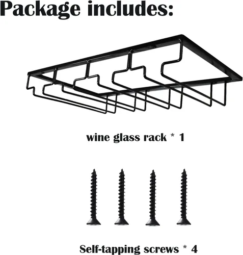 Vista 7 de Estante para copas de vino de 4 filas debajo del gabinete, soporte para copas de vino para colgar debajo del estante, soportes de alambre para copas