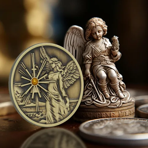Vista 7 de Medallón de bronce de la moneda del ángel de la guarda, ficha del regalo