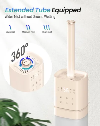 Vista 6 de Humidificador inteligente para habitación grande, humidificadores de 2.1 galón/8 litros para dormitorio con tubo extendido y luz nocturna