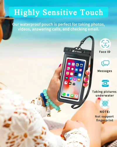 Vista 4 de Bolsa universal impermeable para teléfono, paquete de 3, IPX8, protector de agua para teléfono, funda compatible con iPhone 14, 13, 12 Pro Max