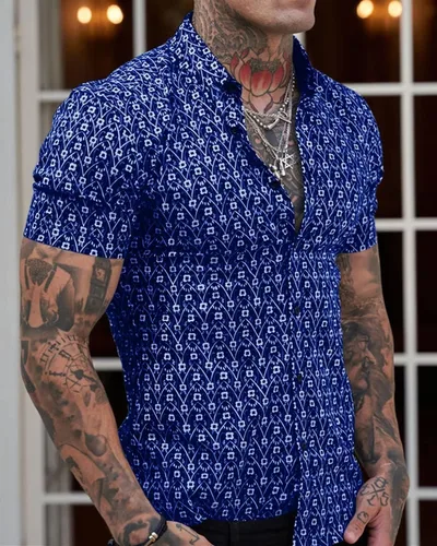 Vista 5 de Camisas de vestir cómodas y flexibles para hombre, de manga corta, atléticas, con botones