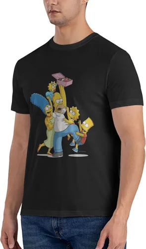 Vista 9 de The Simpsons Camisa cómoda de manga corta para hombre con cuello redondo de algodón de moda camiseta negra
