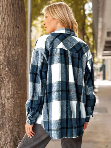 Vista 4 de AUTOMET Womens Casual Plaid Shacket Button Down Long Sleeve Shirts