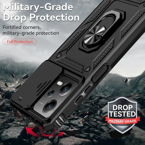 Vista 8 de Funda para Redmi Note 12 Pro, Poco X5 Pro con protector de pantalla de vidrio templado y cubierta de cámara deslizante, cubierta magnética