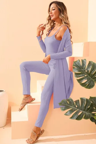 Vista 6 de Conjunto de 3 piezas para mujer, conjunto de pijamas, pantalones deportivos, conjunto deportivo