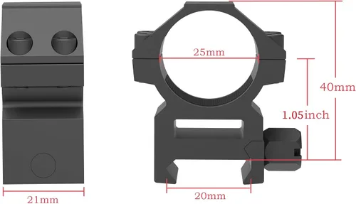 Vista 3 de 1 Inch Picatinny Scope Rings w/See-Thru Base, 1" Picatinny Scope Mount