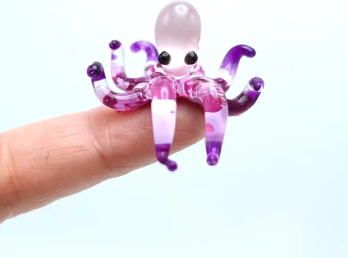 Vista 16 de Pulpo diminutas micro figuras sopladas a mano de vidrio de color arte animales coleccionables regalo decoración del hogar (negro)