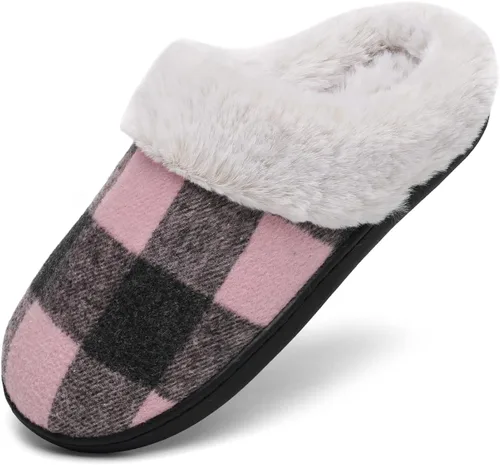Vista 8 de HOLY WISH Fuzzy Women Memory Foam Slip-on Moccasin Washable House Slippers for Indoor and Outdoor Men's Shoes
