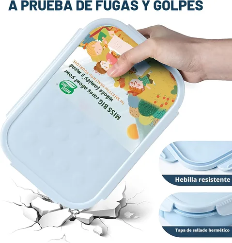 Vista 3 de MISS BIG® Fiambrera estilo bento,Fiambrera estilo bento para niños,Fiambrera para niños,Fiambrera para niños a prueba de fugas,Contenedores