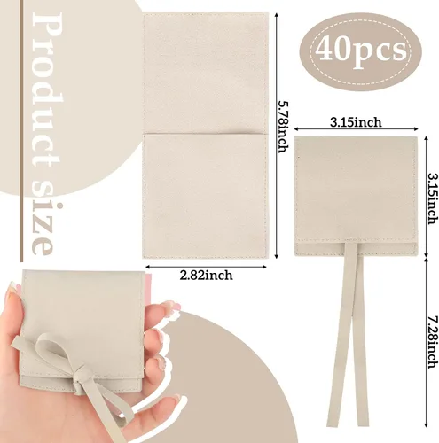 Vista 2 de Lothee 40 piezas de bolsa de joyería de microfibra de 8x8 cm, bolsas de regalo pequeñas de lujo con lazo de microfibra para embalaje de pulseras