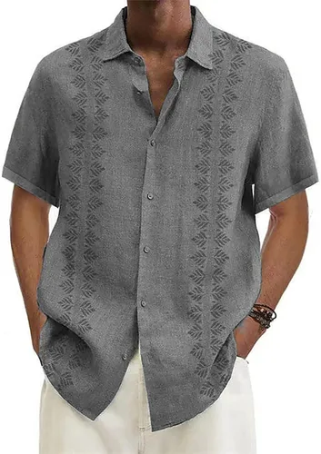 Vista 2 de Ymosrh Camisas casuales con botones para hombre, camisas de vestir casuales de verano, camisas de manga corta de color sólido para hombres, M-4XL