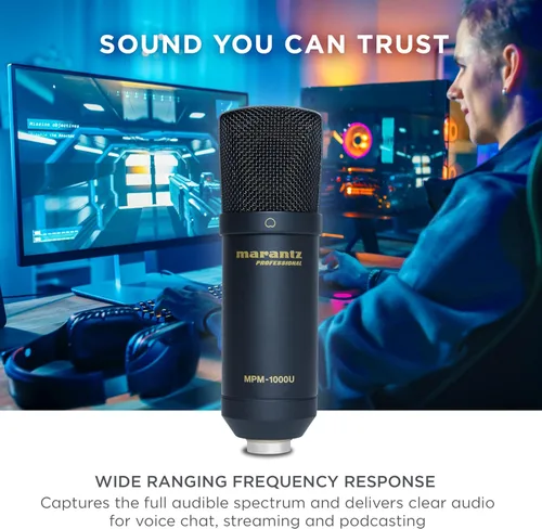 Vista 7 de Marantz Professional MPM-1000U - Micrófono de condensador USB para juegos, streaming y podcasting - Interfaz de audio incorporada, soporte