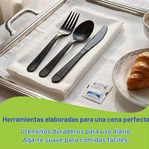 Vista 3 de Utensilios de plástico x [25 unidades] Juego combinado de cubiertos envueltos a granel, paquete variado de cubiertos desechables, suministros