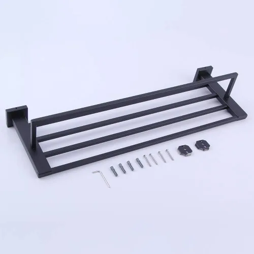 Vista 5 de GERZWY Estante de toalla con toallero organizador para baño de 24 pulgadas SUS 304 de acero inoxidable moderno montaje en pared negro mate AG1502B-BK