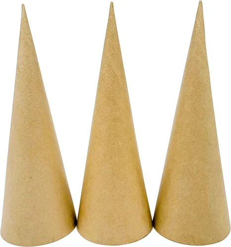 Vista 15 de Paper Mache Cone - Paquete variado de 3 unidades, 13.75 x 5, 10.63 x 4, 7 x 3 pulgadas.