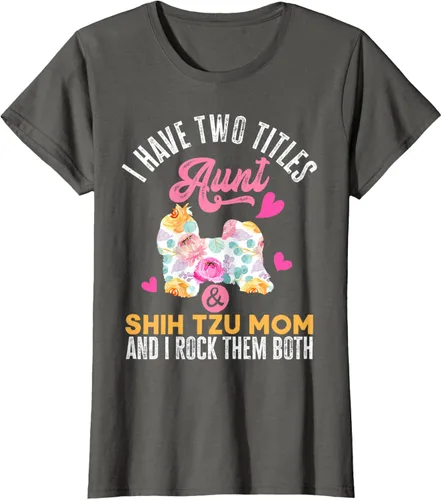 Vista 6 de I Have Two Titles Aunt and Shih Tzu Mom Camiseta divertida para perro, Negro