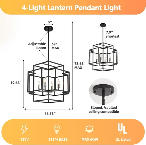 Vista 5 de Lámpara de araña de granja de 16.5 pulgadas, lámpara colgante de techo industrial de 4 luces, accesorios de iluminación modernos para vestíbulo