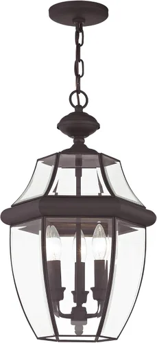 Vista 3 de Livex Lighting 2355-07 Monterey - Linterna colgante de latón macizo con acabado de bronce para exteriores con cristal biselado transparente