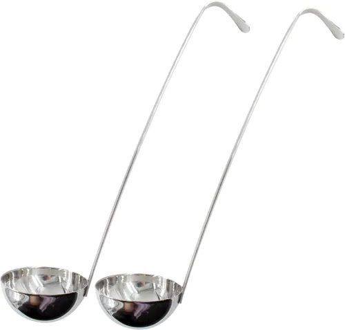 Vista 6 de 2 cucharones de sopa de acero inoxidable de 10 pulgadas con mango largo para cocina, cocina, sopa, salsa (1 onza)