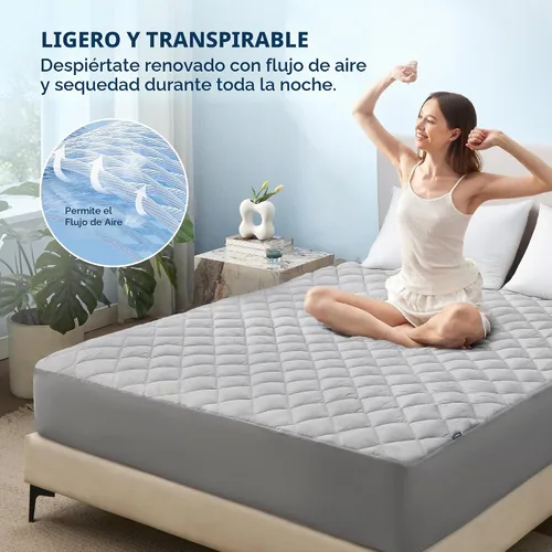Vista 4 de Bedsure Protector de colchón impermeable tamaño individual, cubrecolchón acolchado con bolsillo profundo de hasta 22 pulgadas, funda de cama suave