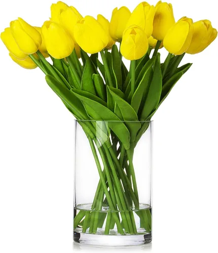 Vista 5 de ENOVA FLORAL 20 cabezas de tulipanes artificiales de tacto real para decoración de mesa de comedor, boda, decoración de granja (verde)