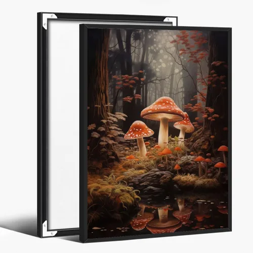 Vista 39 de WLZWD Arte de pared vintage de luna llena, impresión artística mística de bosque de medianoche, arte de academia oscura, póster estético, pintura