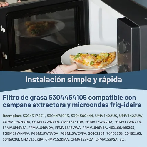 Vista 5 de Fetechmate - Paquete de 4 filtros de grasa para microondas 5 x 7-5/8 5304464105 WB06X10608 para microondas 5304517871 5304478913 5304509444