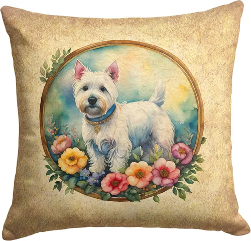 Vista 151 de Caroline's Treasures DAC2072PW1414 Affenpinscher and Flowers - Almohada decorativa de tela, lavable a máquina, para interiores y exteriores