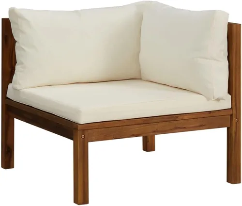 Vista 4 de Garden Lounge Set Cream Brown, 2-Seater Patio Sofa with Cushions, Acacia Wood Outdoor Furniture for Garden, Patio, Balcony, Weather-Resistant Modern