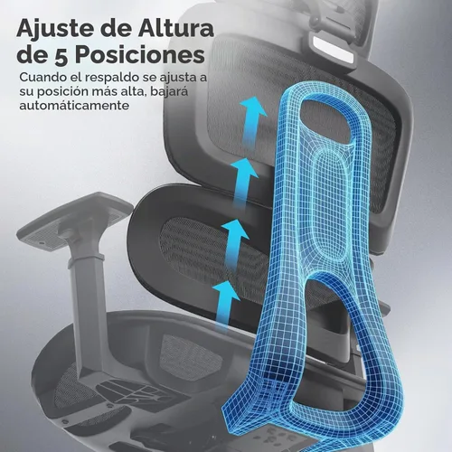 Vista 7 de Silla de oficina ergonómica, silla de escritorio ajustable con respaldo alto y asiento ajustable, reposabrazos 3D, bloqueo de inclinación reclinable