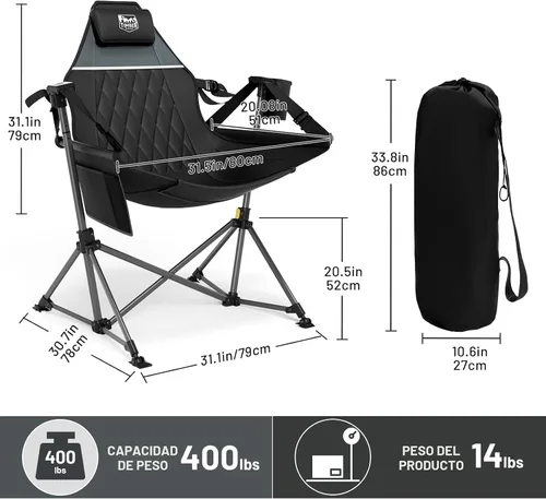 Vista 7 de TIMBER RIDGE Silla de camping tipo hamaca, silla hamaca oscilante de gran tamaño con respaldo y asiento ajustables para césped al aire libre