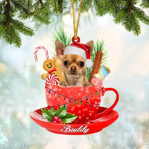 Vista 61 de Alaskan Malamute - Adorno de tetera de perro sentado en una tetera de Navidad, adorno de Navidad con nombre personalizado, adorno de automóvil