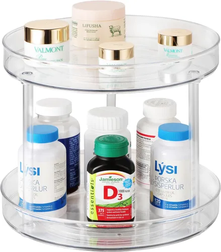 Vista 2 de Amolliar Lazy Susan de 2 niveles de 11 pulgadas, organizador giratorio para gabinete, cocina, nevera, encimera, baño, organizador de despensa