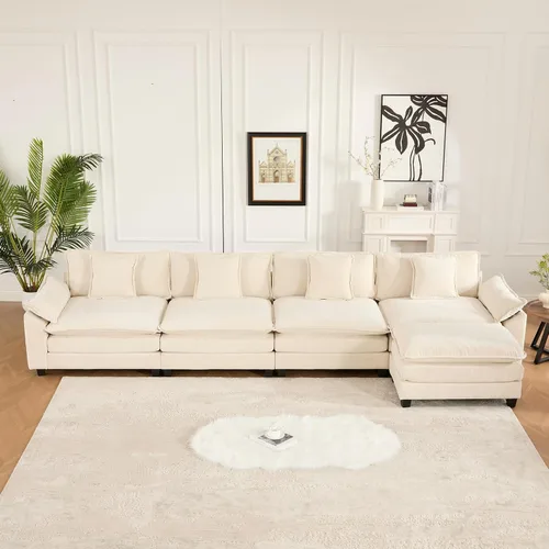 Vista 68 de Sofá seccional modular beige de 117.3", sofás seccionales grandes de 3 plazas para sala de estar, sofá nube oversized de tela chenille con otomana