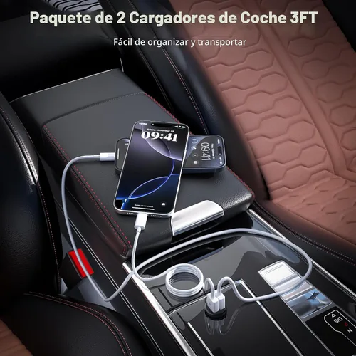 Vista 3 de 2Pack USB A to USB C Cable for iPhone 18/17/16/15 All Series (White-3 ft) Cargador de coche tipo C 3A carga rápida y transferencia de datos de 480
