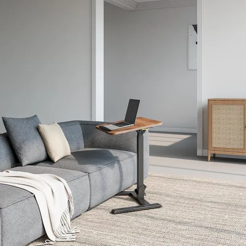 Vista 5 de alawooder 25" Mobile Folding Desk: Pneumatic Sit-Stand, No Assembly Escritorio para portátil con ruedas ajustables de 29 a 42 pulgadas, ruedas Marrón