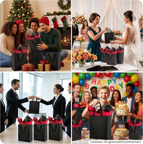 Vista 3 de 12 bolsas de regalo grandes de 10 x 5 x 13 pulgadas, bolsas de regalo grandes de color negro mate con asas para todas las ocasiones