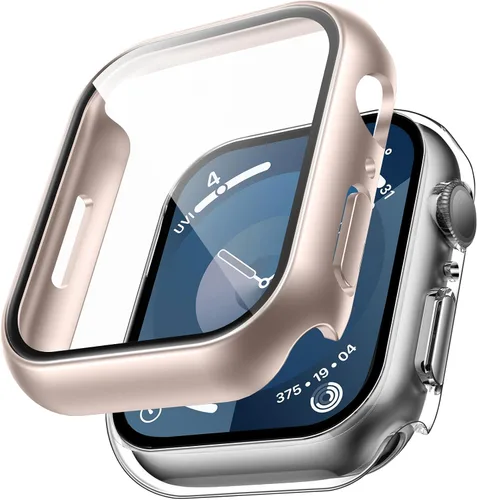 Vista 23 de TAURI - Juego de 2 carcasas rígidas para Apple Watch Series 10 (2024) 46mm, con protector de pantalla de cristal templado PC